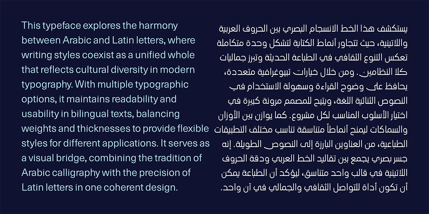 لوحة تبرز استخدام الخط الطباعي "الحلم" في النصوص الطويلة حيث يبرز التزاوج الدقيق بين اللغة العربية واللاتينية